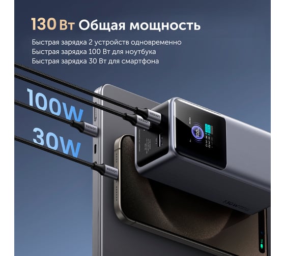 Внешний аккумулятор Ugreen PB721 20000mAh 130W Fast Charging Power Bank цвет серый 35524B