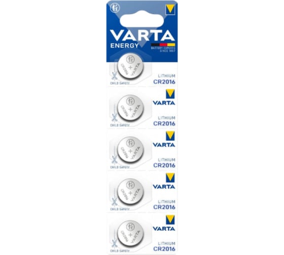 Батарейка Varta ENERGY CR2016 BL5 Lithium 3V (6016), 5 штук в упаковке 06016229405