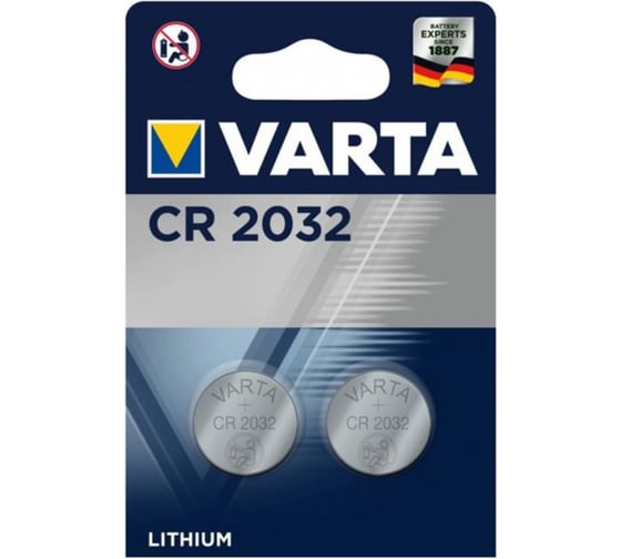 Батарейка Varta ELECTRONICS CR2032 BL2 Lithium 3V (6032), 2 штуки в упаковке 06032101402 1