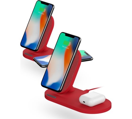 Беспроводная зарядка Interstep 10Вт Qi+10Вт Qi WCH-2CDUO ткань красный, 74822