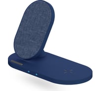 Беспроводная зарядка Interstep 10Вт Qi+10Вт Qi WCH-2CDUO ткань синий, 74820