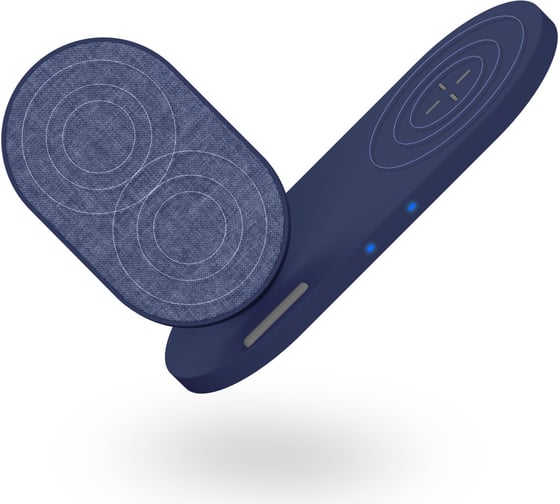 Беспроводная зарядка Interstep 10Вт Qi+10Вт Qi WCH-2CDUO ткань синий, 74820