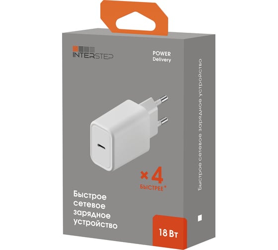 Сетевое зарядное устройство USB - TypeC Interstep, Power Delivery 18W, Белый 73876