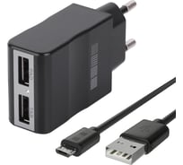 Зарядное устройство от сети Interstep Комбо RT:2USB + кабель microUSB 2А, B201, 30708