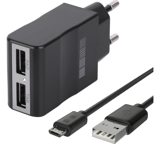 Зарядное устройство от сети Interstep Комбо RT:2USB + кабель microUSB 2А, B201, 30708