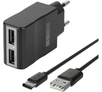Зарядное устройство от сети Interstep Комбо RT:2USB + кабель USB TypeC 2А, B201, 51891