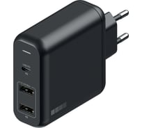 Быстрое зарядное устройство от сети Interstep PD60W USB-C + 2хUSB A 12W, черный, 74919