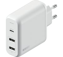 Быстрое зарядное устройство от сети Interstep PD60W USB-C + 2хUSB A 12W, белый, 73242