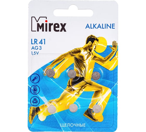 Батарея Mirex, щелочная AG3 / LR41 1,5V 6 шт ecopack 23702-LR41-E6