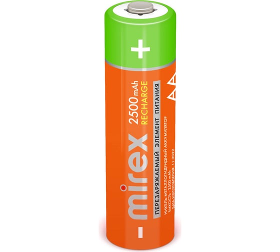 Аккумулятор Mirex, Ni-MH HR6 / AA 2500mAh 1,2V 4 шт ecopack 23702-HR6-25-E4