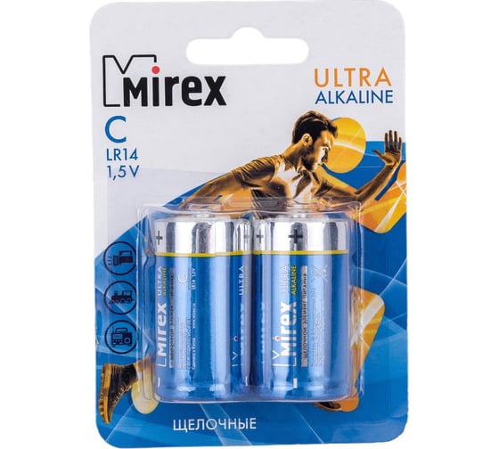 Батарея Mirex, щелочная LR14 / C 1,5V 2 шт ecopack 23702-LR14-E2 1