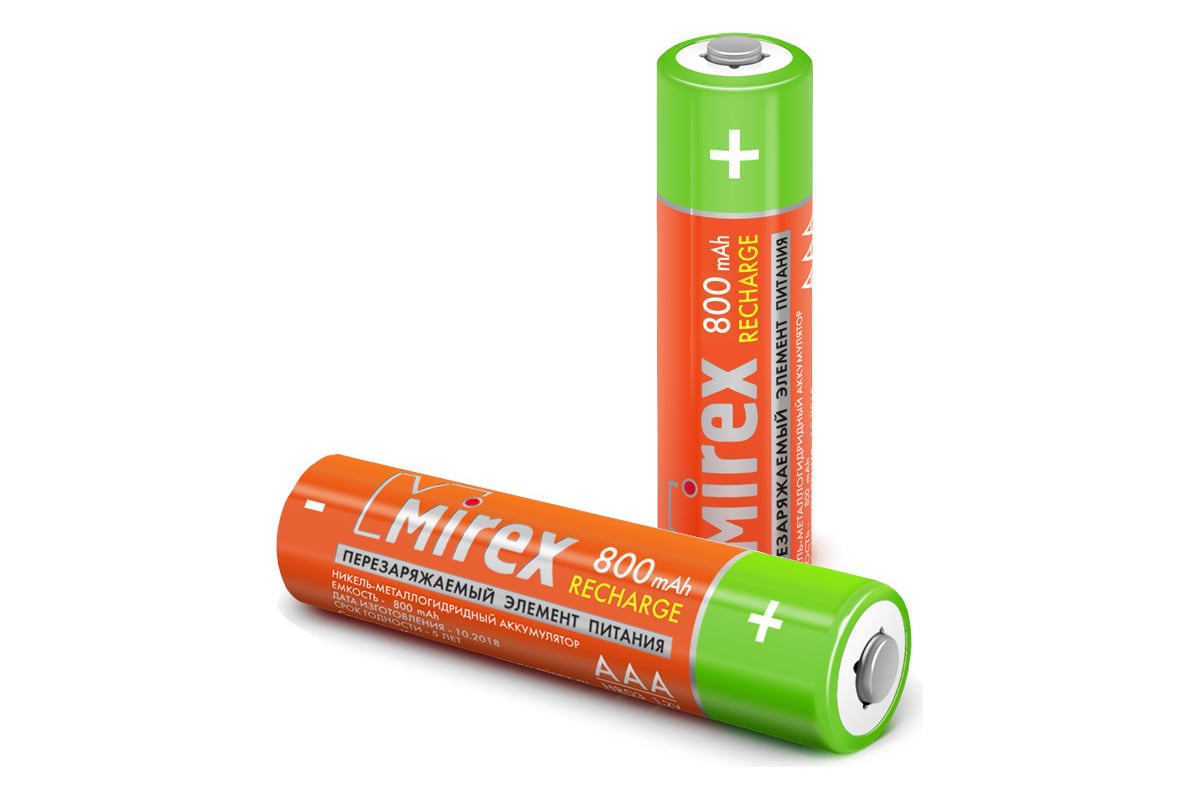 Аккумулятор Mirex, Ni-MH HR03 / AAA 800mAh 1,2V 2 шт ecopack  23702-HR03-08-E2