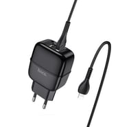 Сетевое ЗУ HOCO, 2хUSB-А, 2.4A + кабель AM-8pin Lightning 1 м, черный 23753-C77AIBK