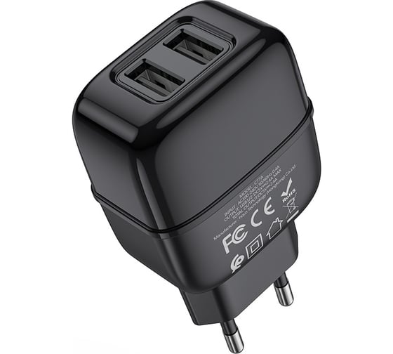 Сетевое ЗУ HOCO, 2хUSB-А, 2.4A + кабель AM-8pin Lightning 1 м, черный 23753-C77AIBK