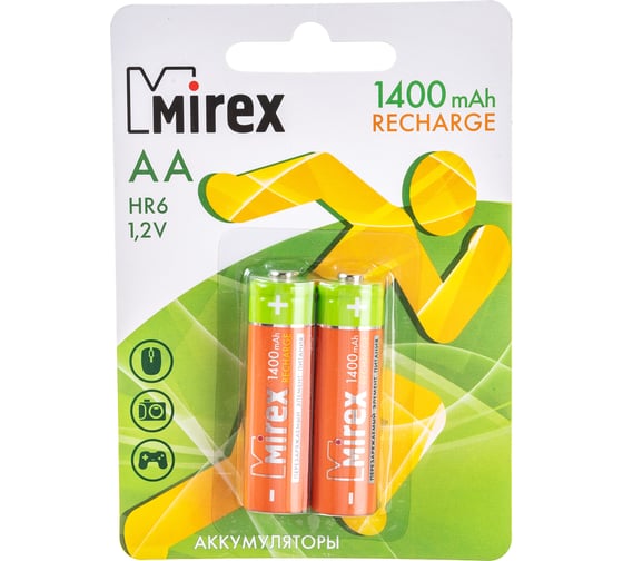 Аккумулятор Mirex, Ni-MH HR6 / AA 1400mAh 1,2V 2 шт ecopack 23702-HR6-14-E2