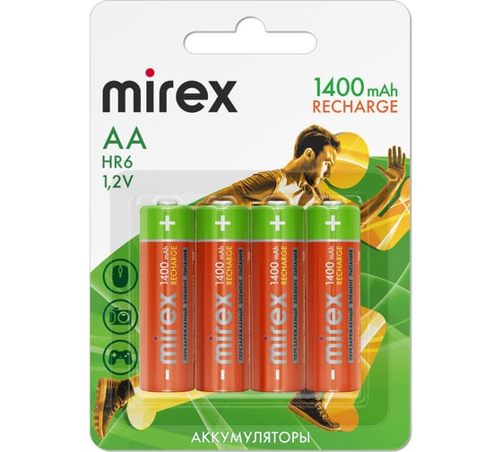Аккумулятор Mirex, Ni-MH HR6 / AA 1400mAh 1,2V 4 шт ecopack 23702-HR6-14-E4