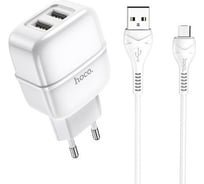Сетевое ЗУ HOCO, 2хUSB-А, 2.4A + кабель AM-microBM 1 м, белый 23753-C77AMW
