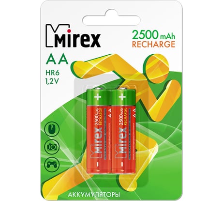 Аккумулятор Mirex, Ni-MH HR6 / AA 2500mAh 1,2V 2 шт ecopack 23702-HR6-25-E2