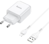 Сетевое ЗУ HOCO N2, 1хUSB-А, 2А + кабель AM-8pin Lightning 1 м, белый 23753-N2IW