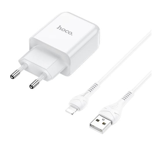 Сетевое ЗУ HOCO N2, 1хUSB-А, 2А + кабель AM-8pin Lightning 1 м, белый 23753-N2IW