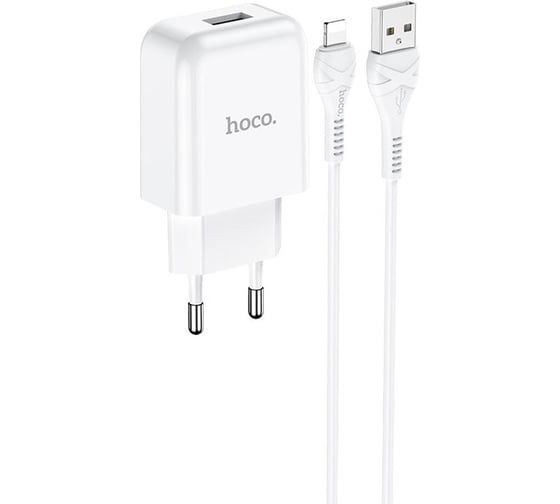 Сетевое ЗУ HOCO N2, 1хUSB-А, 2А + кабель AM-8pin Lightning 1 м, белый 23753-N2IW