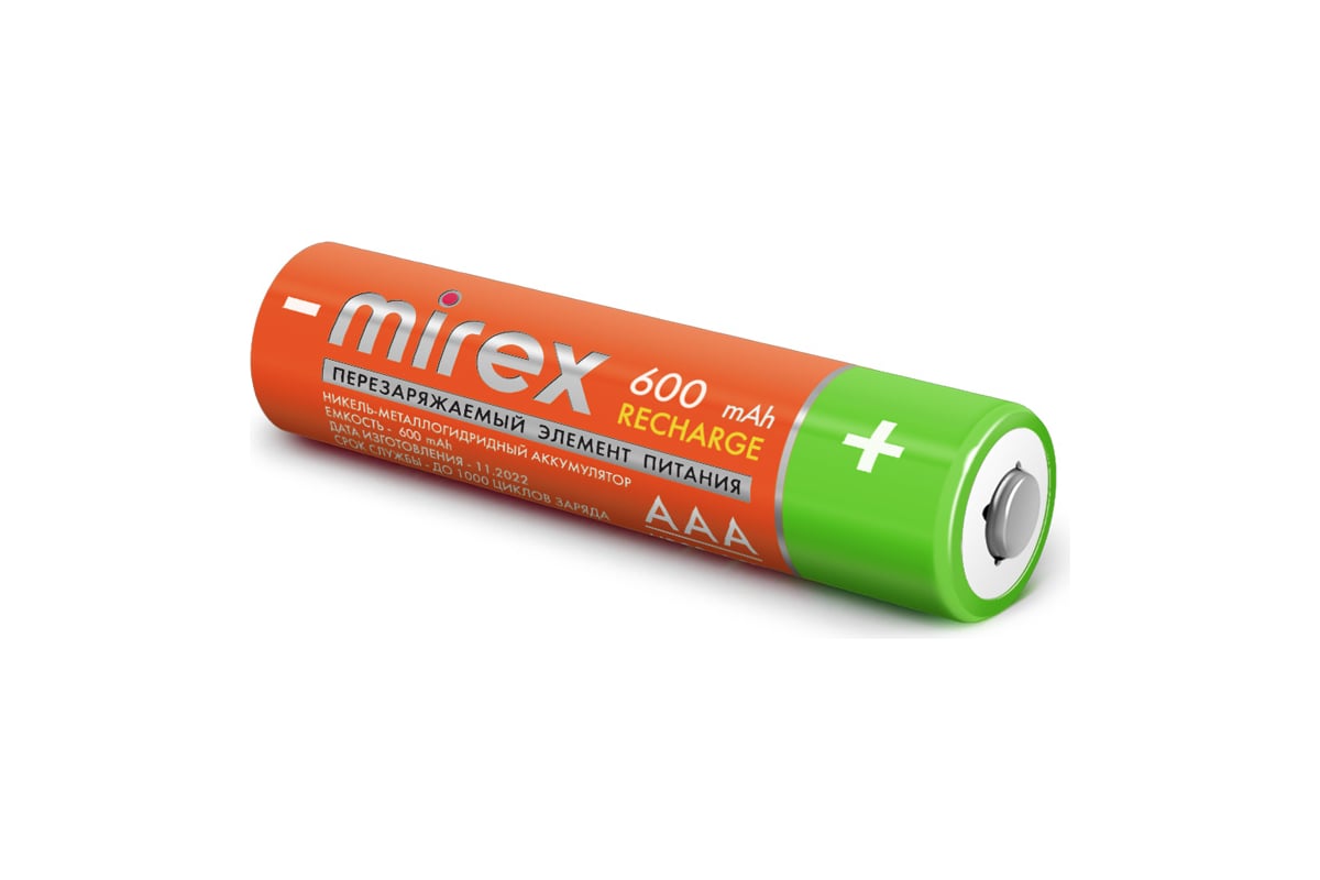 Аккумулятор Mirex, Ni-MH HR03 / AAA 1000mAh 1,2V 2 шт ecopack 23702 ...