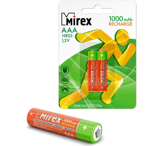 Аккумулятор Mirex, Ni-MH HR03 / AAA 1000mAh 1,2V 2 шт ecopack 23702-HR03-10-E2
