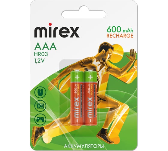 Аккумулятор Mirex, Ni-MH HR03 / AAA 1000mAh 1,2V 2 шт ecopack 23702-HR03-10-E2
