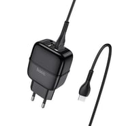 Сетевое ЗУ HOCO, 2хUSB-А, 2.4A + кабель AM-Type-C 1 м, черный 23753-C77ATBK