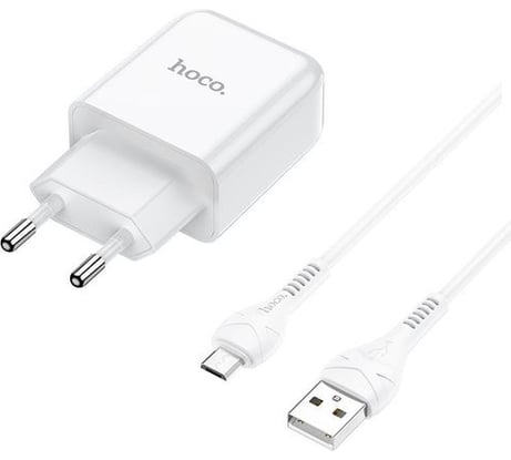Сетевое ЗУ HOCO N2, 1хUSB-А, 2А + кабель AM-microBM 1 м, белый 23753-N2MW