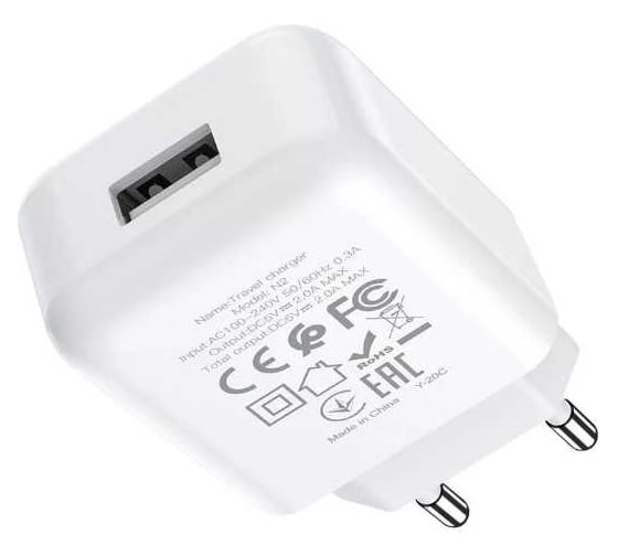 Сетевое ЗУ HOCO N2, 1хUSB-А, 2А + кабель AM-microBM 1 м, белый 23753-N2MW