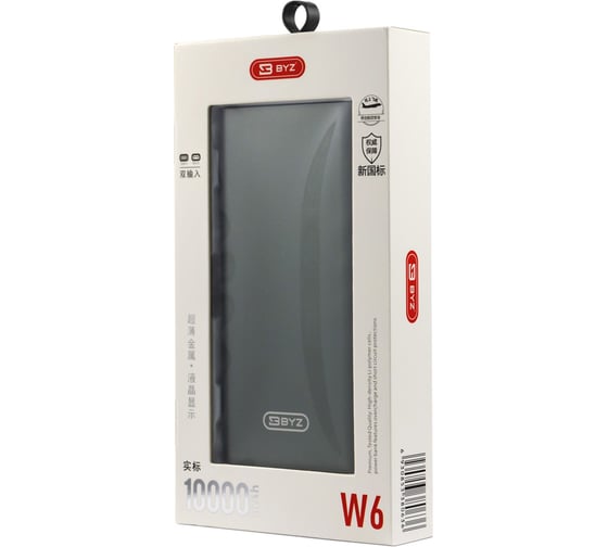 Портативное ЗУ BYZ, Power Bank W6 10000 mAh, металлик 23750-W6GN