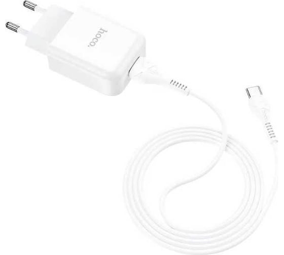 Сетевое ЗУ HOCO N2, 1хUSB-А, 2А + кабель AM-Type-C, 1 м, белый 23753-N2TW