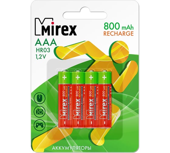 Mirex Аккумулятор Ni-MH  HR03 / AAA 800mAh 1,2V 4 шт ecopack, 23702-HR03-08-E4