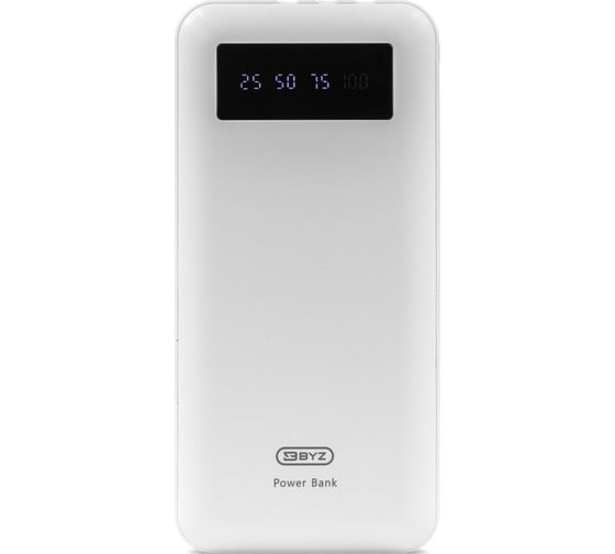Портативное ЗУ BYZ, Power Bank W10 10000 mAh, USB-Ax1 + встроенный кабель n, белый, дисплей 23750-W10W