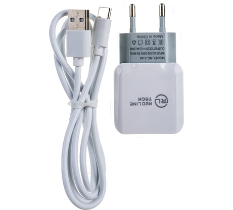 СЗУ Red Line 2 USB модель NC-2.4A, 2.4A, + кабель Type-C, белый УТ000013633