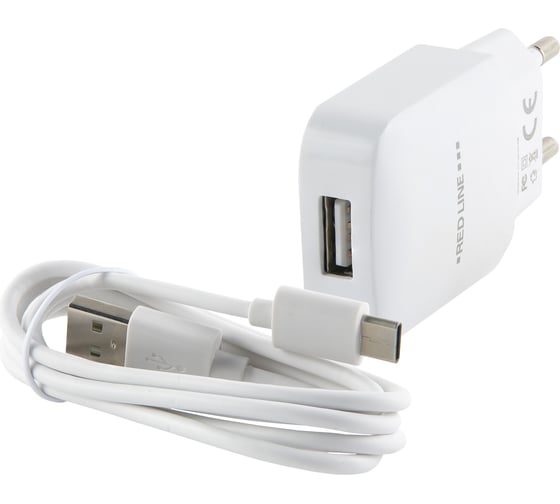 СЗУ Red Line 1 USB модель NTC-2.4А, 2.4A + кабель Type-C, белый УТ000013628