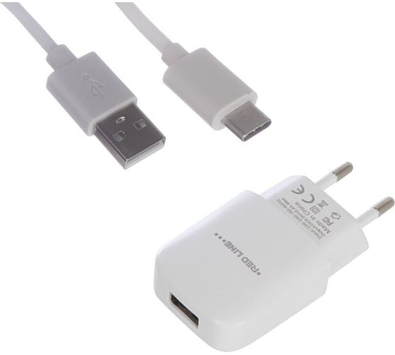 СЗУ Red Line 1 USB модель NTC-2.4А, 2.4A + кабель Type-C, белый УТ000013628