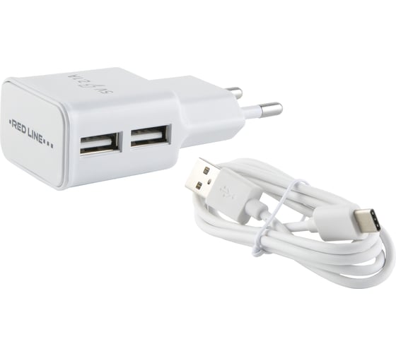 СЗУ Red Line 2 USB модель NT-2A, 2.1A + кабель Type-C, белый УТ000013636