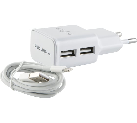 СЗУ Red Line 2 USB модель NT-2A, 2.1A + кабель 8pin для Apple, белый УТ000013637