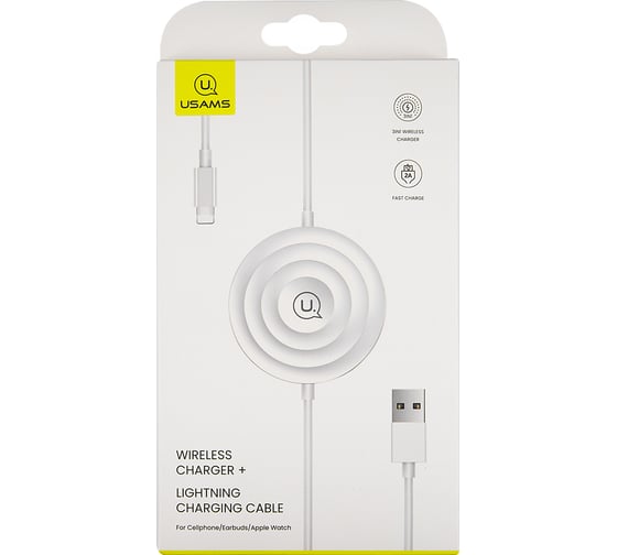 Беспроводная зарядка USAMS US-CC096 с кабелем USB - Lightning, 2A, белый CC96WH02 УТ000019964