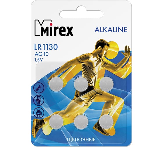Батарея Mirex, щелочная AG10 / LR1130 1,5V 6 шт ecopack 23702-LR1130-E6