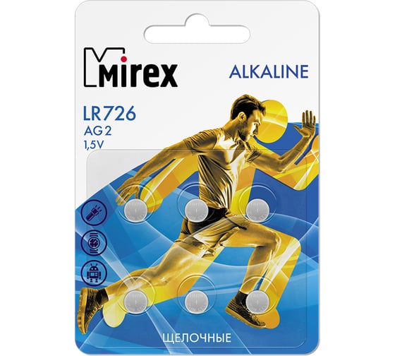 Батарея Mirex, щелочная AG2 / LR726 1,5V 6 шт ecopack 23702-LR726-E6