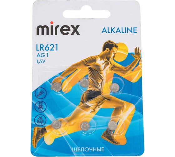 Батарея Mirex, щелочная AG1 / LR621 1,5V 6 шт ecopack 23702-LR621-E6