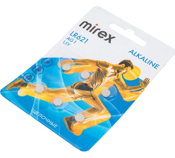 Батарея Mirex, щелочная AG1 / LR621 1,5V 6 шт ecopack 23702-LR621-E6