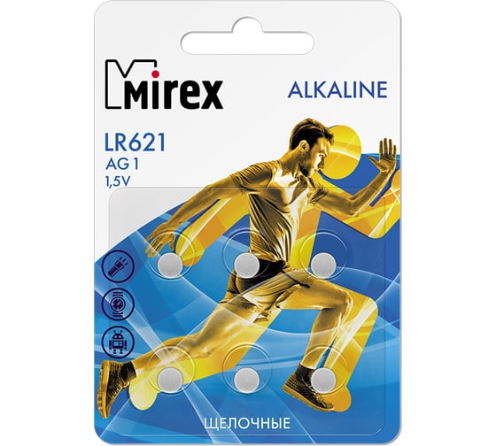 Батарея Mirex, щелочная AG1 / LR621 1,5V 6 шт ecopack 23702-LR621-E6