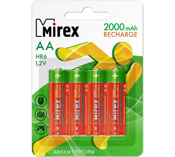 Аккумулятор Mirex, Ni-MH HR6 / AA 2000mAh 1,2V 4 шт ecopack 23702-HR6-20-E4 1