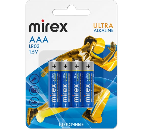 Батарея Mirex, щелочная LR03 / AAA 1,5V 4 шт ecopack 23702-LR03-E4