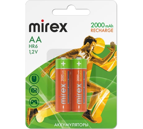 Аккумулятор Mirex, Ni-MH HR6 / AA 2000mAh 1,2V 2 шт ecopack 23702-HR6-20-E2