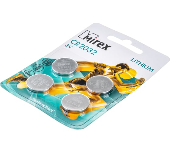 Батарея Mirex, литиевая CR2032 3V 4 шт ecopack 23702-CR2032-E4